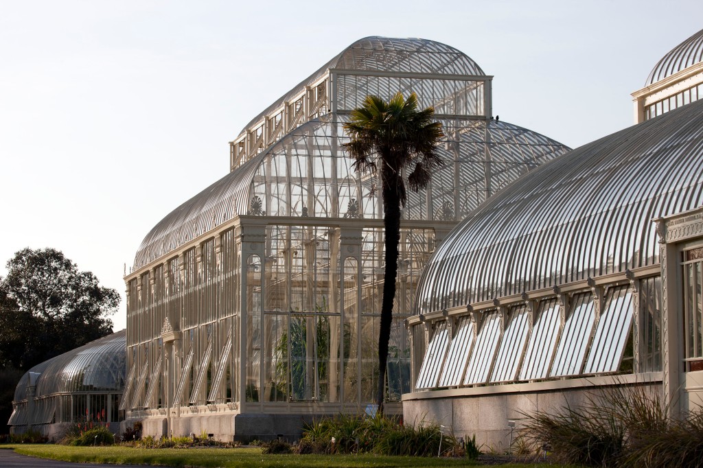 The curvilinear range of glasshouses at the National Botanic Gardens, Glasnevin, Dublin.